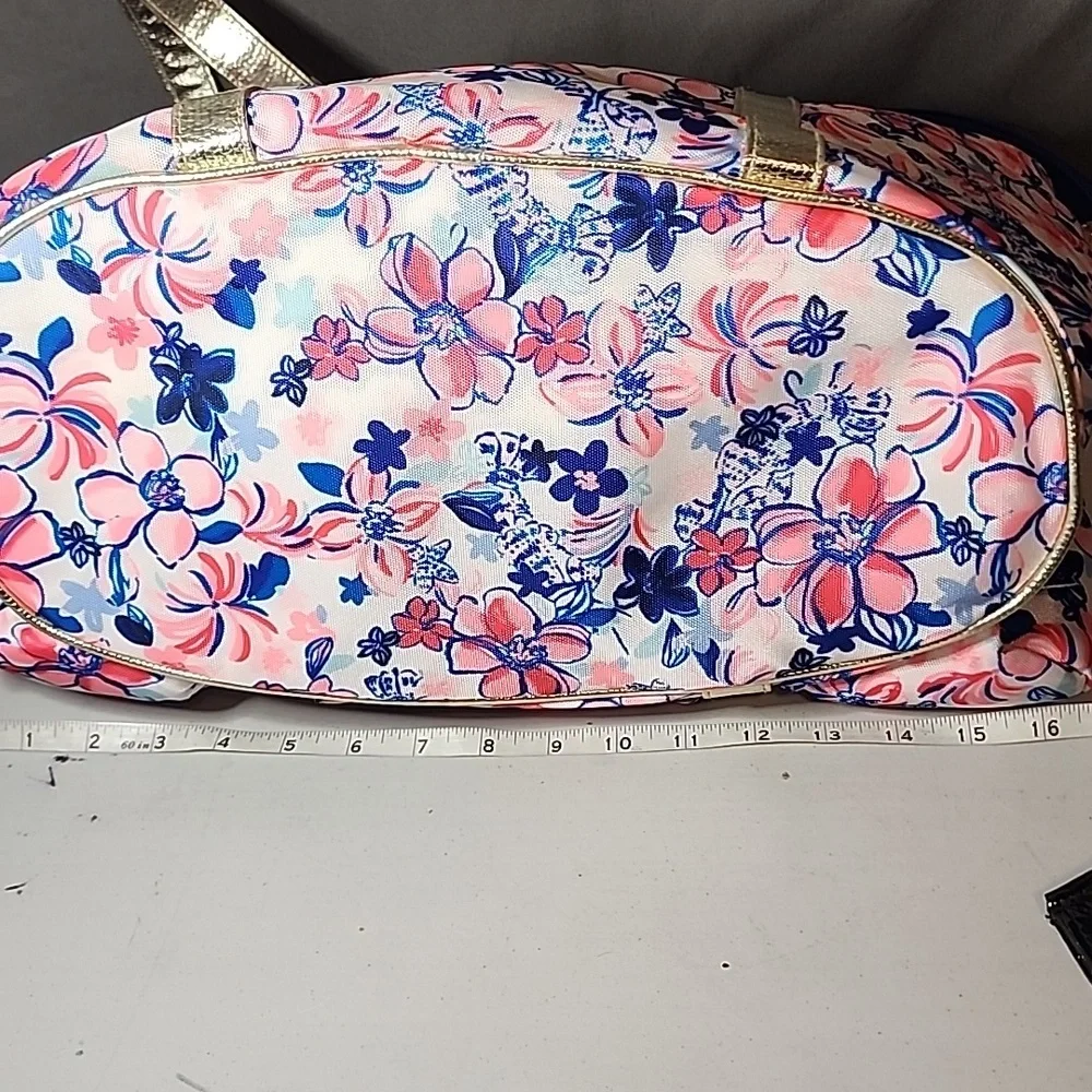 Lilly Pulitzer Pink and Blue Floral Bag with Gold Straps- NWOT